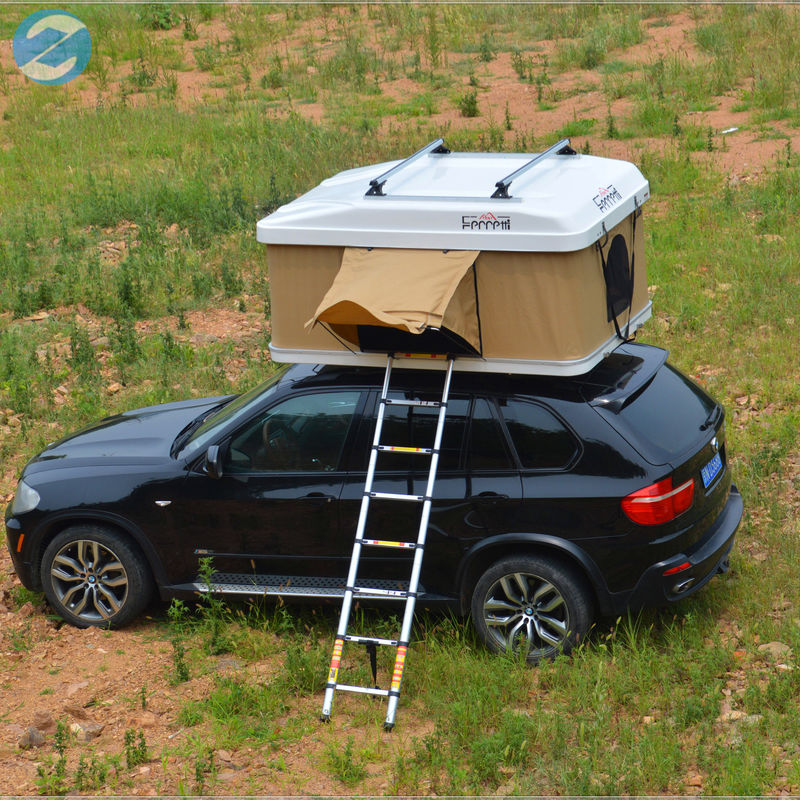 130x216x100cm Tente de toit de voiture hors route avec pièce annexe beige et conception de coque dure