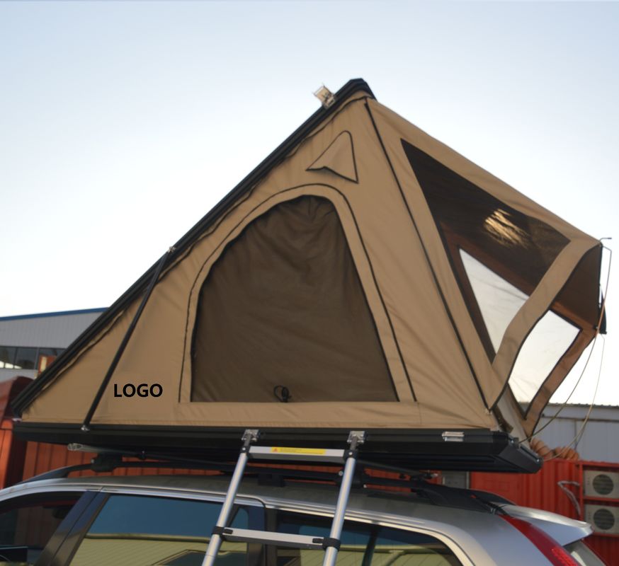 Tente de toit en aluminium dur brun pour voiture fabriquée en toile de tissu noir